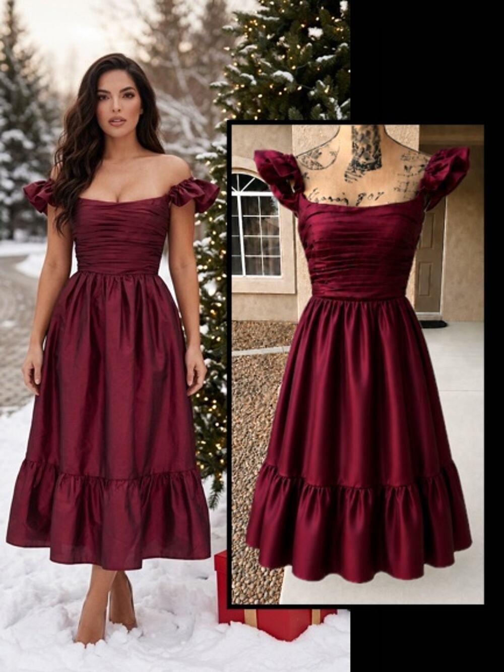 Lulus Poised Passion Wine Red Taffeta Pleated Ruffled Midi Dress Size XL